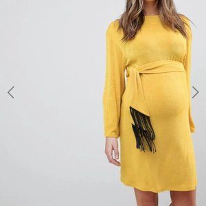 ASOS Maternity Yellow and Black Fringe Dress S 2